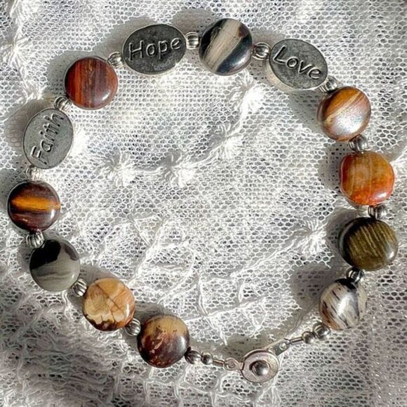 Vintage 90’s “Faith” “Hope” “Love” Jasper Agate Stone Bracelet - Picture 11 of 12